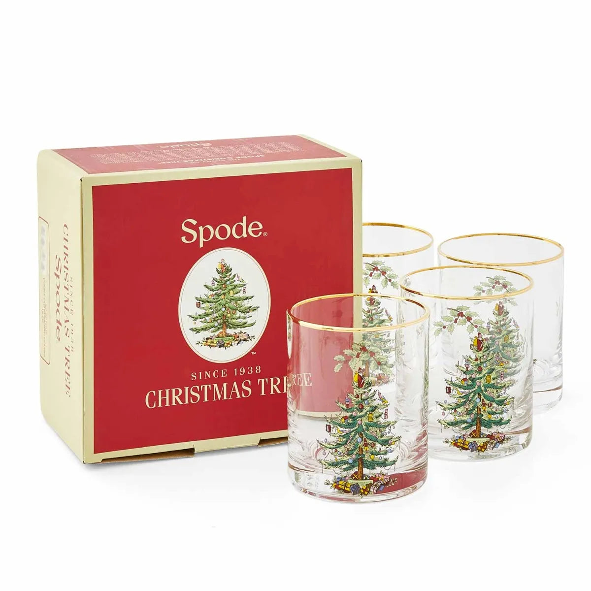 Christmas Tree Set of 4 Lowball Glasses