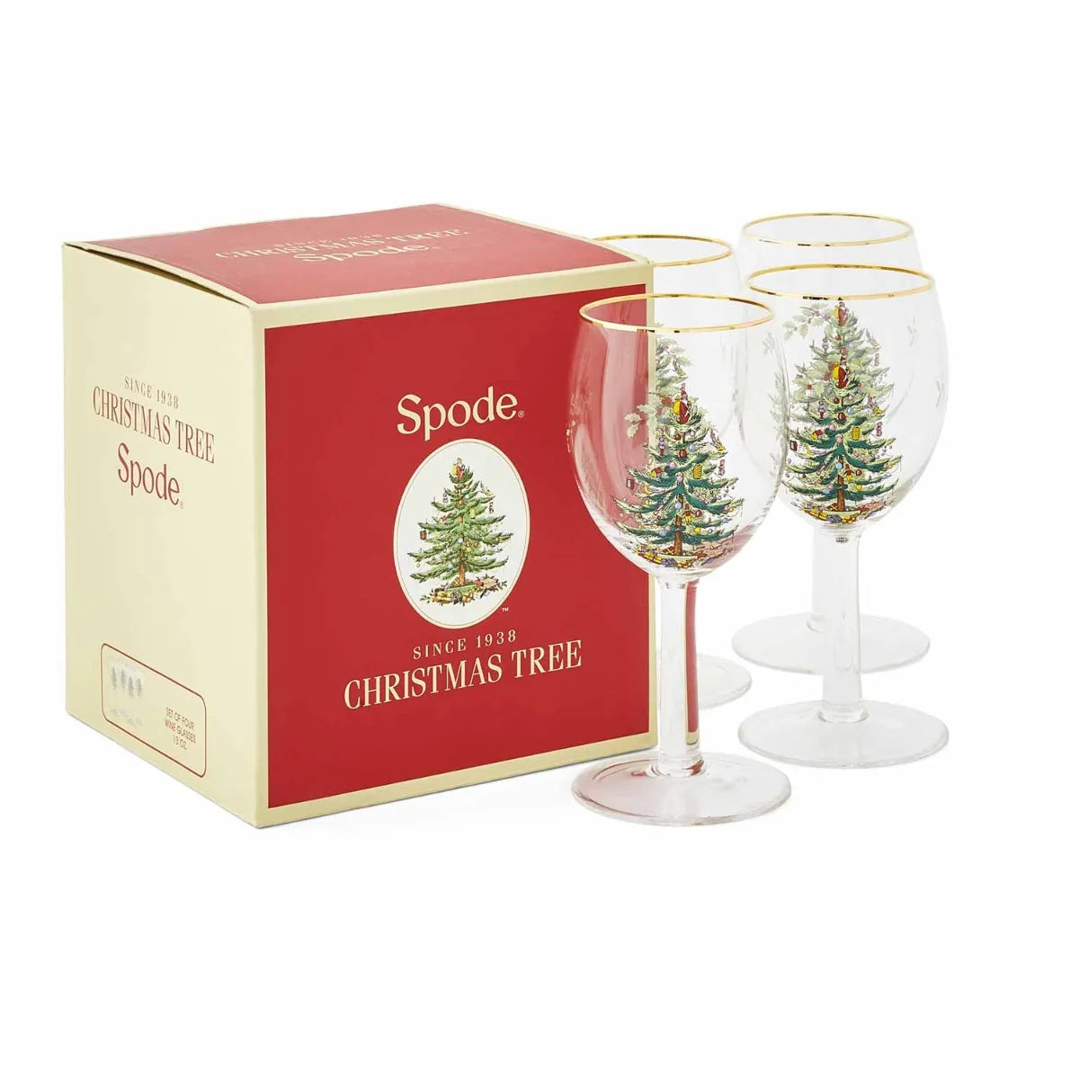 Christmas Tree Set of 4 Wine Glasses