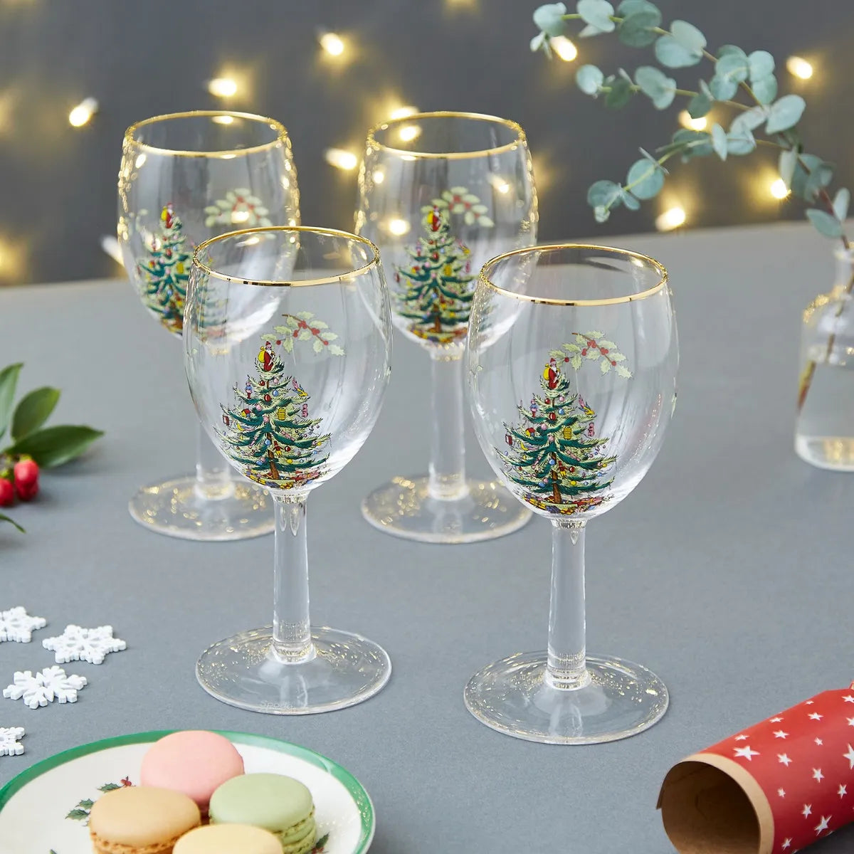 Christmas Tree Set of 4 Wine Glasses