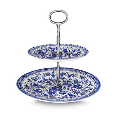 Burleigh Blue Regal Peacock 2 Tier Cake Stand Gift Boxed (17.5cm, 25cm)