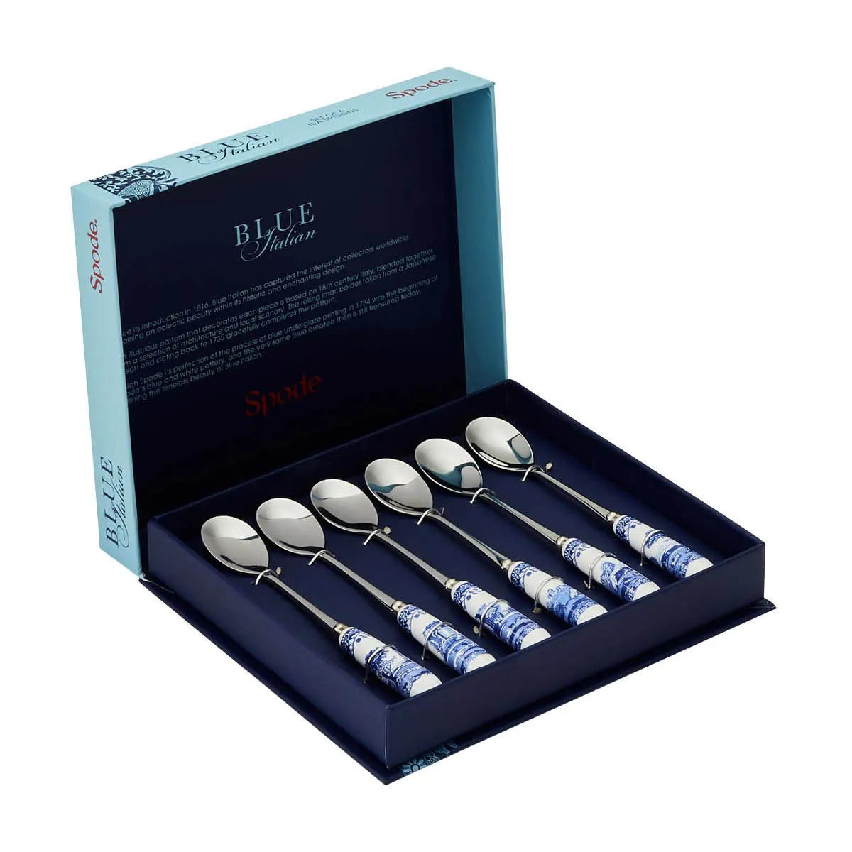 Spode Blue Italian Set of 6 Tea Spoons