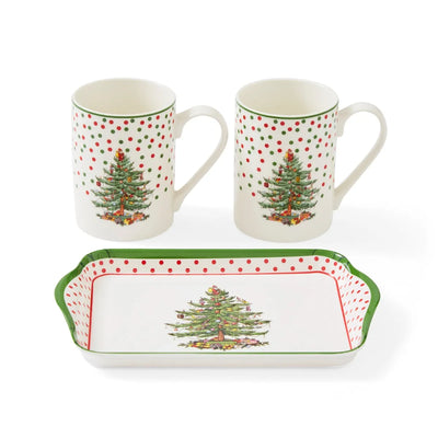 Christmas Tree Polka Dot Mug & Tray Set