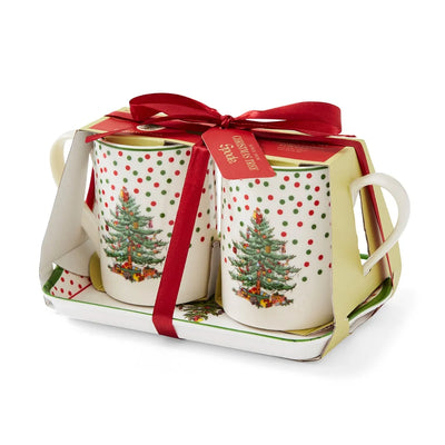 Christmas Tree Polka Dot Mug & Tray Set