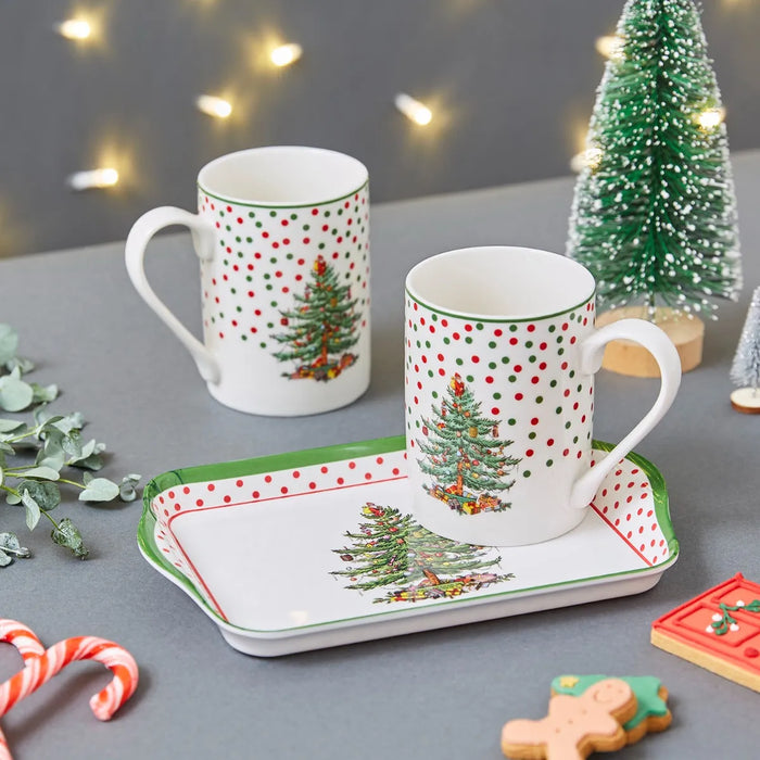 Christmas Tree Polka Dot Mug & Tray Set