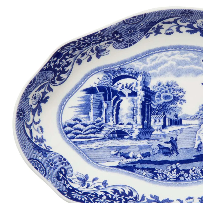 Blue Italian Oval Fluted Dish