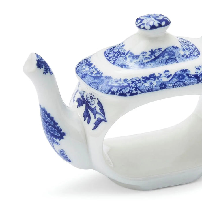 Blue Italian Teapot Napkin Rings - Set of 4