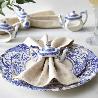 Spode Blue Italian Teapot Napkin Rings - Set of 4