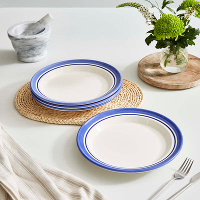 Potter's Stripe Set of 4 Dinner Plates, Blue