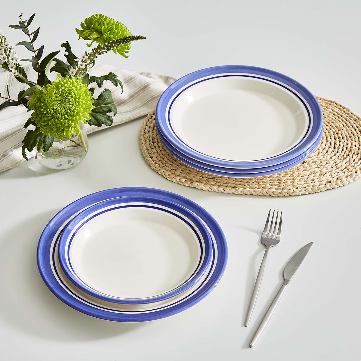 Potter's Stripe Set of 4 Dinner Plates, Blue