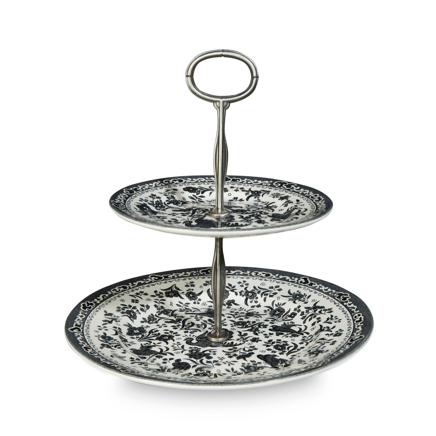 Burleigh Black Regal Peacock 2 Tier Cake Stand 17.5cm & 25cm