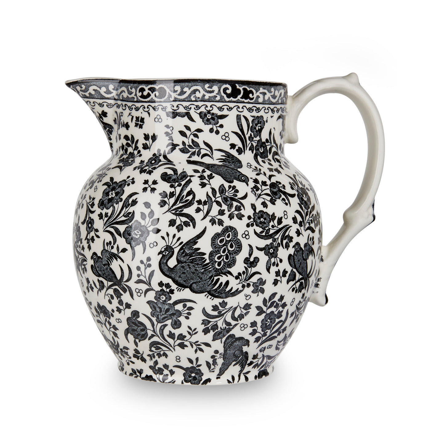 Burleigh Black Regal Peacock Etruscan Jug Small 1.1ltr/2pt