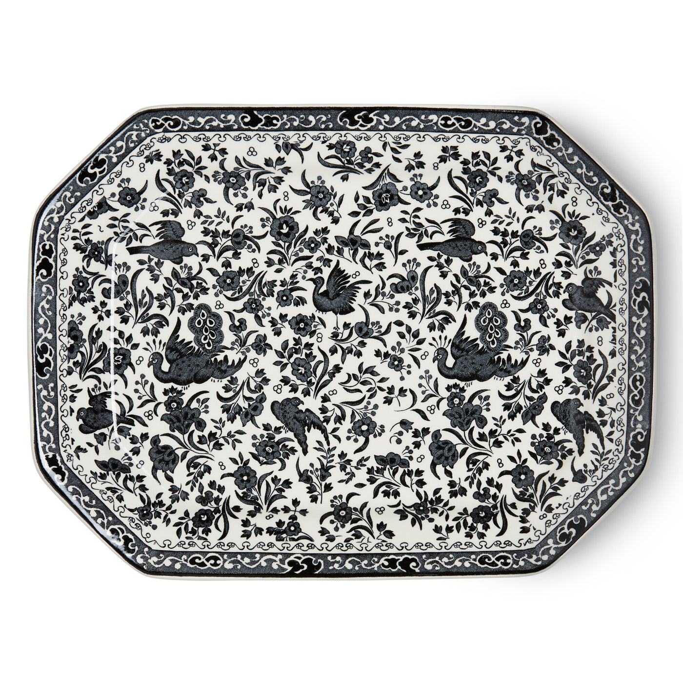 Burleigh Black Regal Peacock Rectangular Platter 34cm/13.5