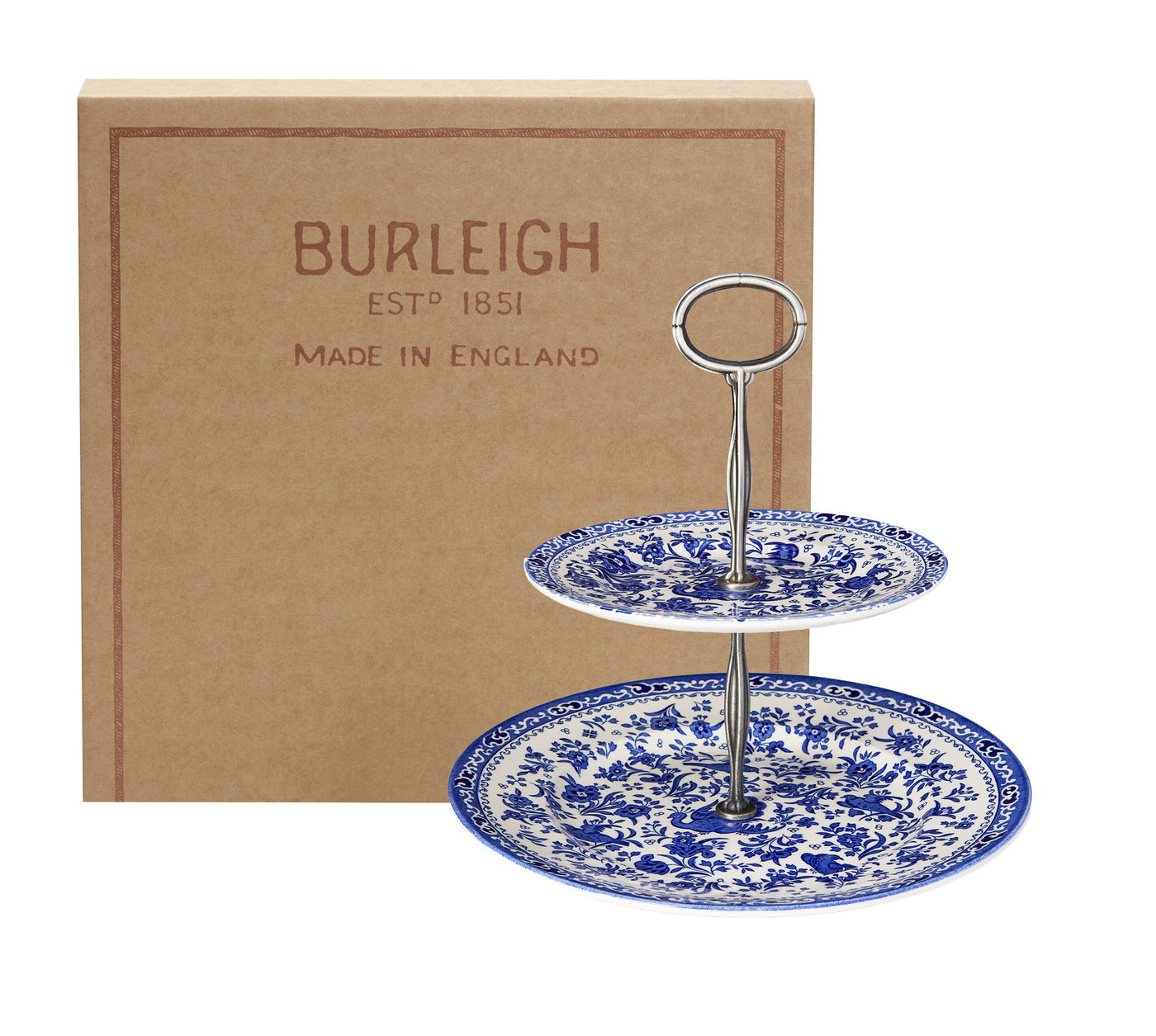 Burleigh Blue Regal Peacock 2 Tier Cake Stand Gift Boxed (17.5cm, 25cm)