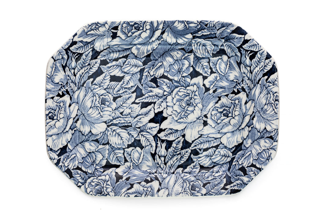 Ink Blue Hibiscus Rectangular Platter 34cm