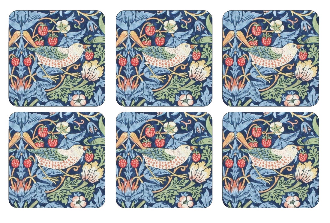 Morris & Co. Strawberry Thief 6 Coasters,Blue