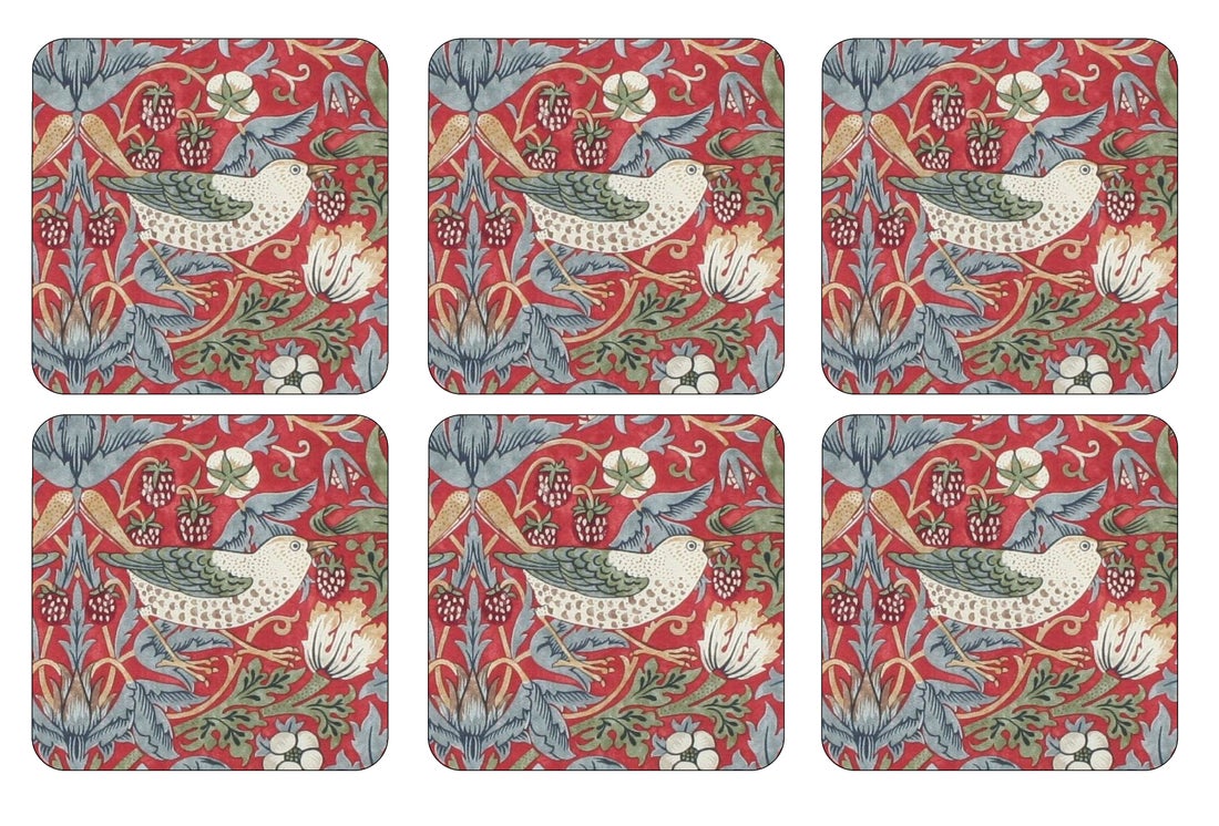 Morris & Co. Strawberry Thief 6 Coasters,Red