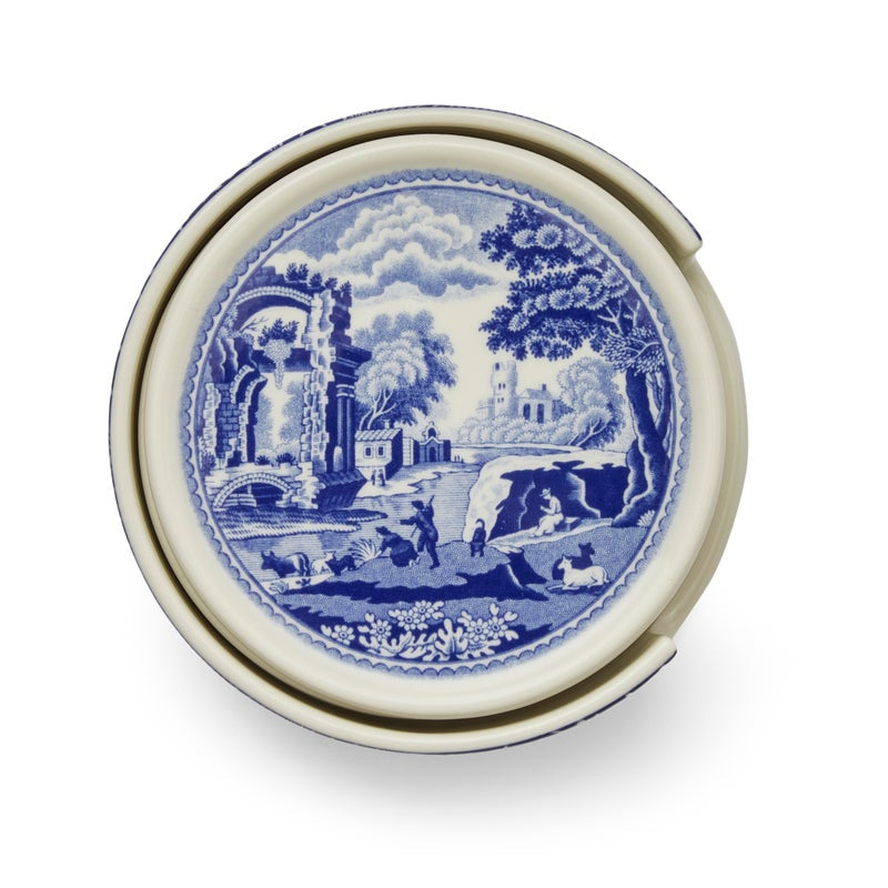 Spode Blue Italian Ceramic Coasters with Holder