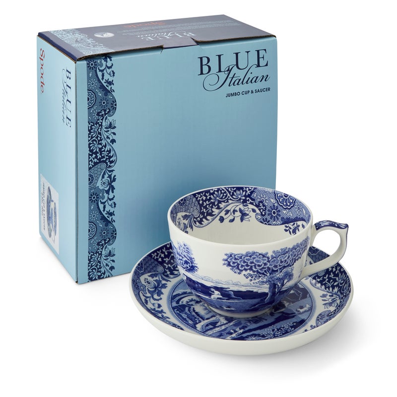 Spode Blue Italian Jumbo Cup & Saucer Boxed Set