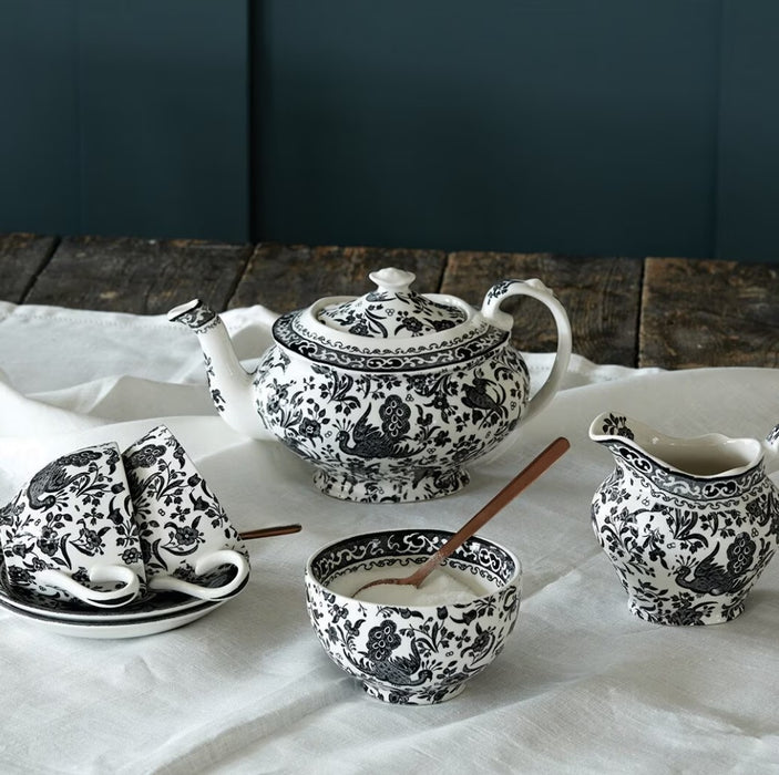 Black Regal Peacock Teacup 3 - Piece Gift Set