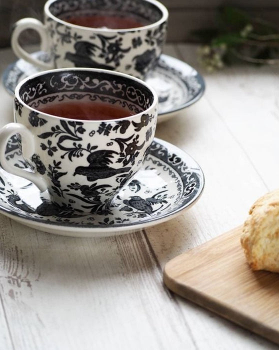 Black Regal Peacock Teacup 3 - Piece Gift Set