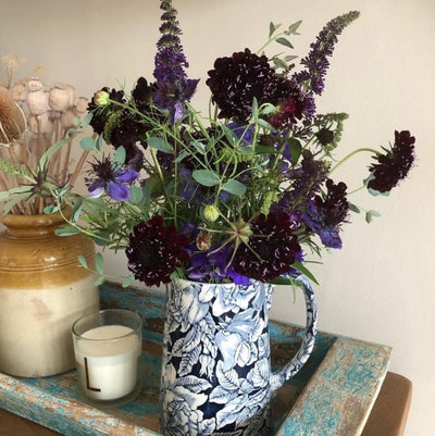 Burleigh Ink Blue Hibiscus Tankard Jug 2pt