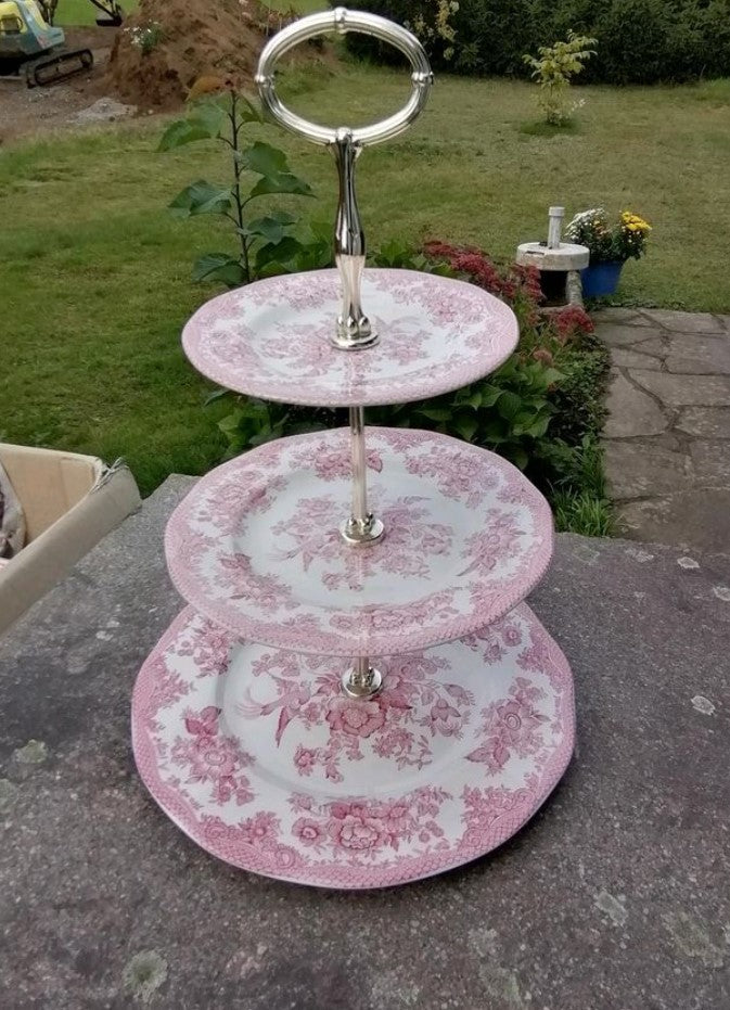 Burleigh Pink Asiatic Pheasants 3 Tier Cake Stand