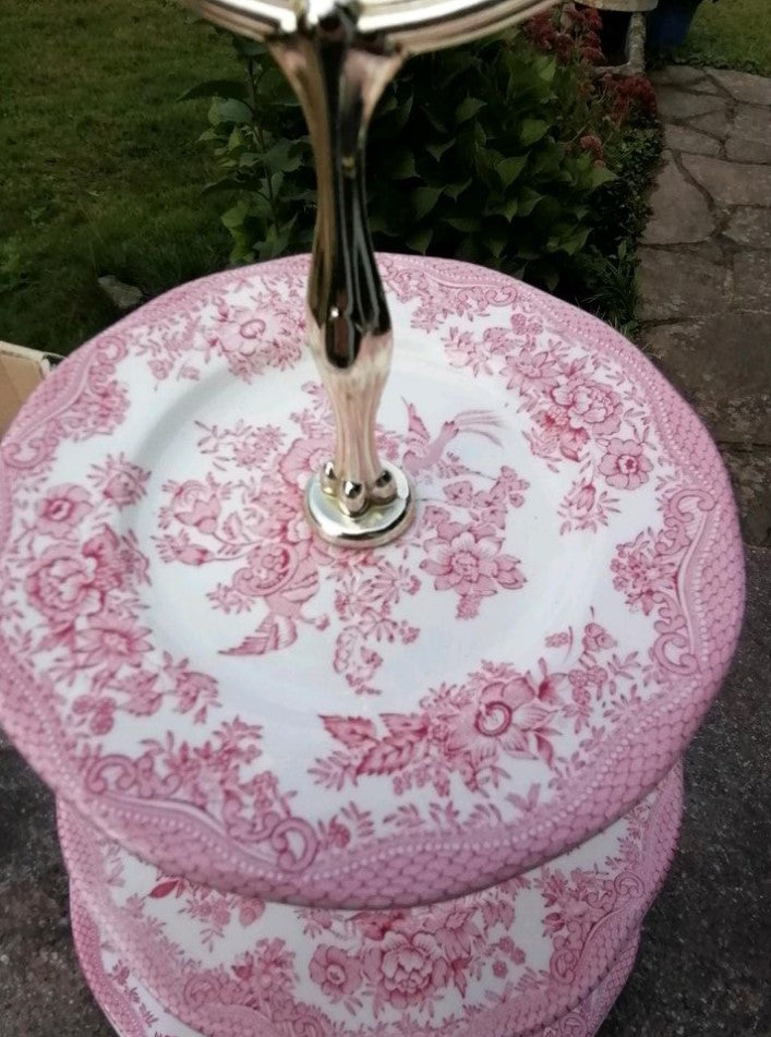 Burleigh Pink Asiatic Pheasants 3 Tier Cake Stand