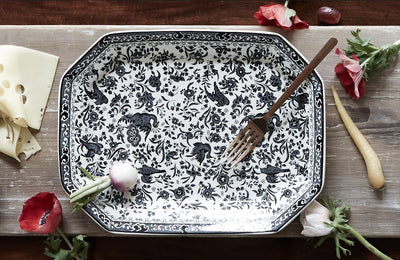 Burleigh Black Regal Peacock Rectangular Platter 34cm/13.5