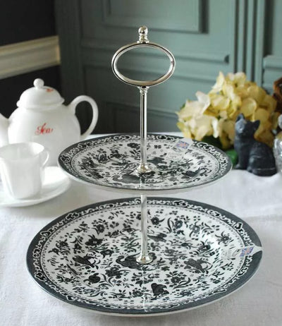 Burleigh Black Regal Peacock 2 Tier Cake Stand 17.5cm & 25cm