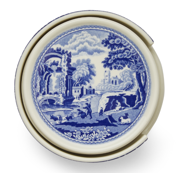 Blue Italian Ceramic Coasters with Holder