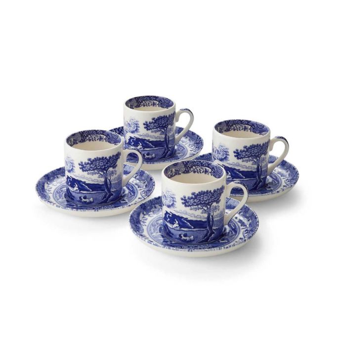 Blue Italian Set of 4 Coffee Cups & Saucers