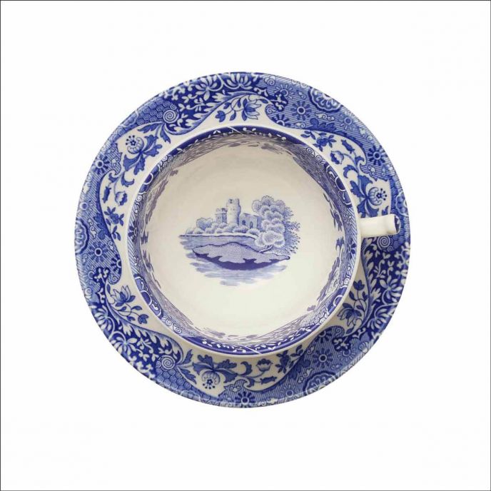 Blue Italian Set of 4 Teacups & Saucers