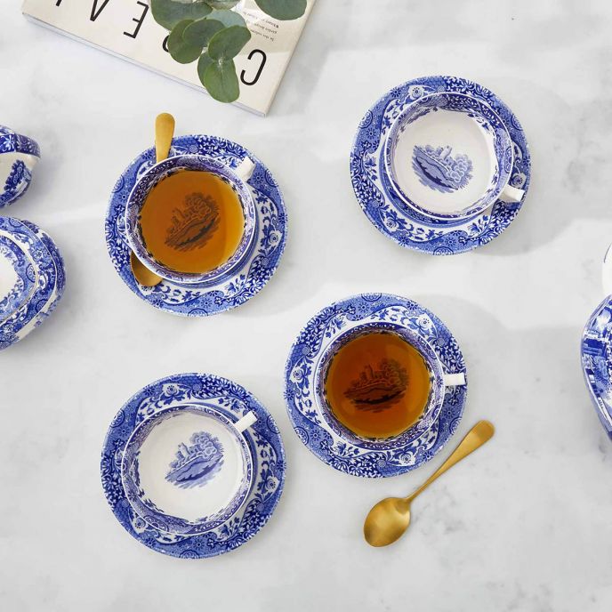 Blue Italian Set of 4 Teacups & Saucers