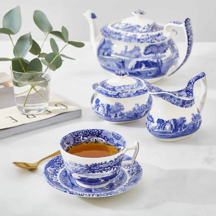 Blue Italian Set of 4 Teacups & Saucers