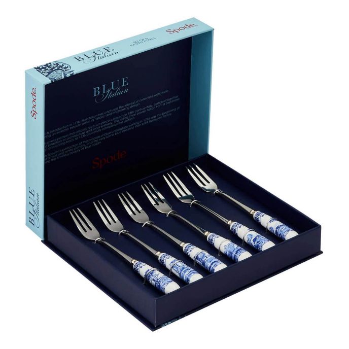 Blue Italian Set of 6 Pastry Forks