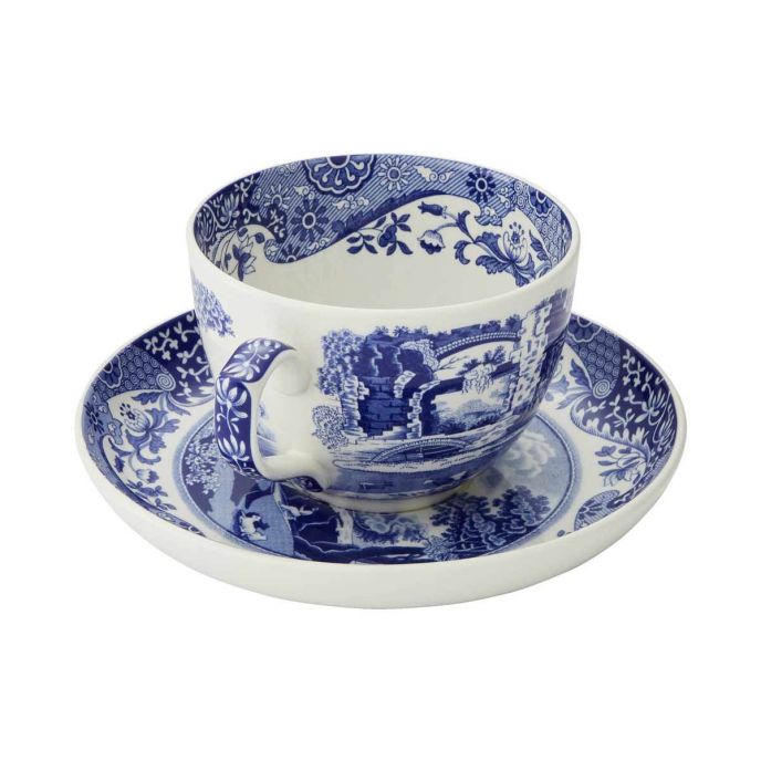 Blue Italian Jumbo Cup & Saucer Boxed Set