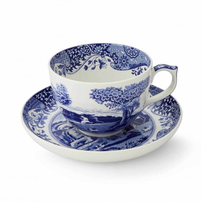 Blue Italian Jumbo Cup & Saucer Boxed Set