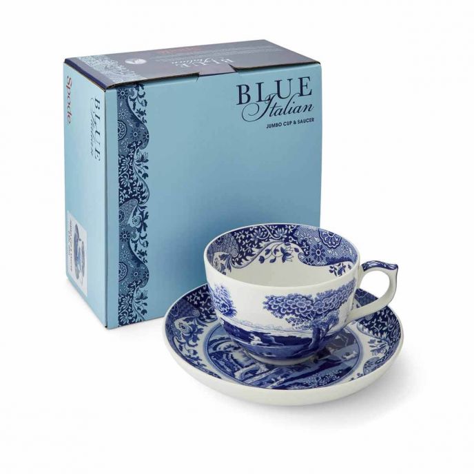 Blue Italian Jumbo Cup & Saucer Boxed Set