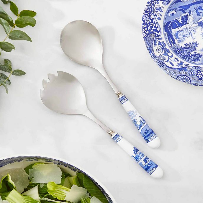 Blue Italian Pair of Salad Servers