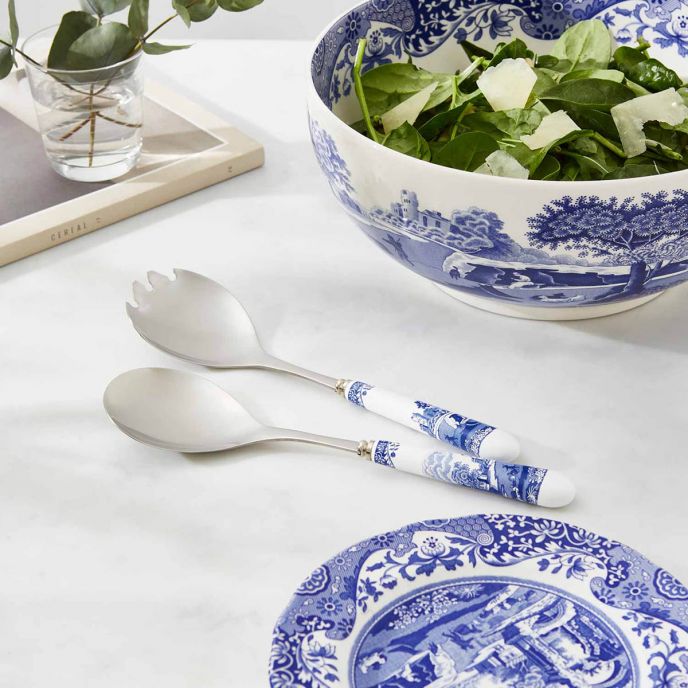 Blue Italian Pair of Salad Servers