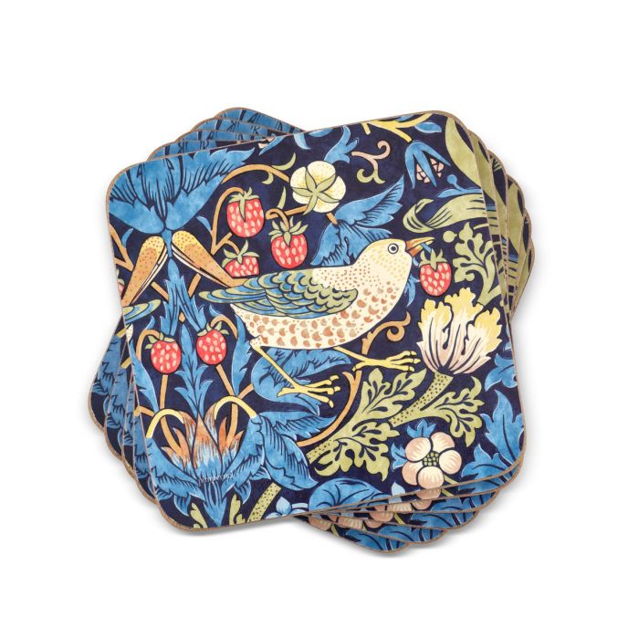 Morris & Co. Strawberry Thief 6 Coasters,Blue