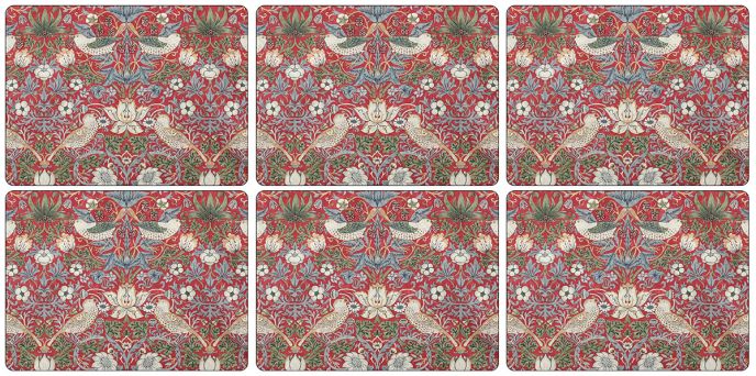 Morris & Co. Strawberry Thief 6 Placemats,Red