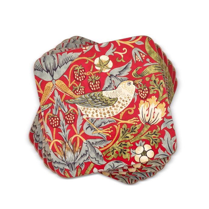 Morris &amp; Co. Strawberry Thief 6 Đế Lót Ly, Màu Đỏ